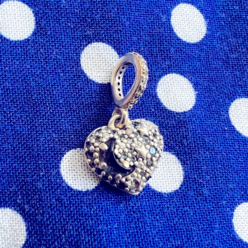 Pandora Heart Shape Sparkling Blue Moon & Stars Heart Necklace Pendant (Only)
